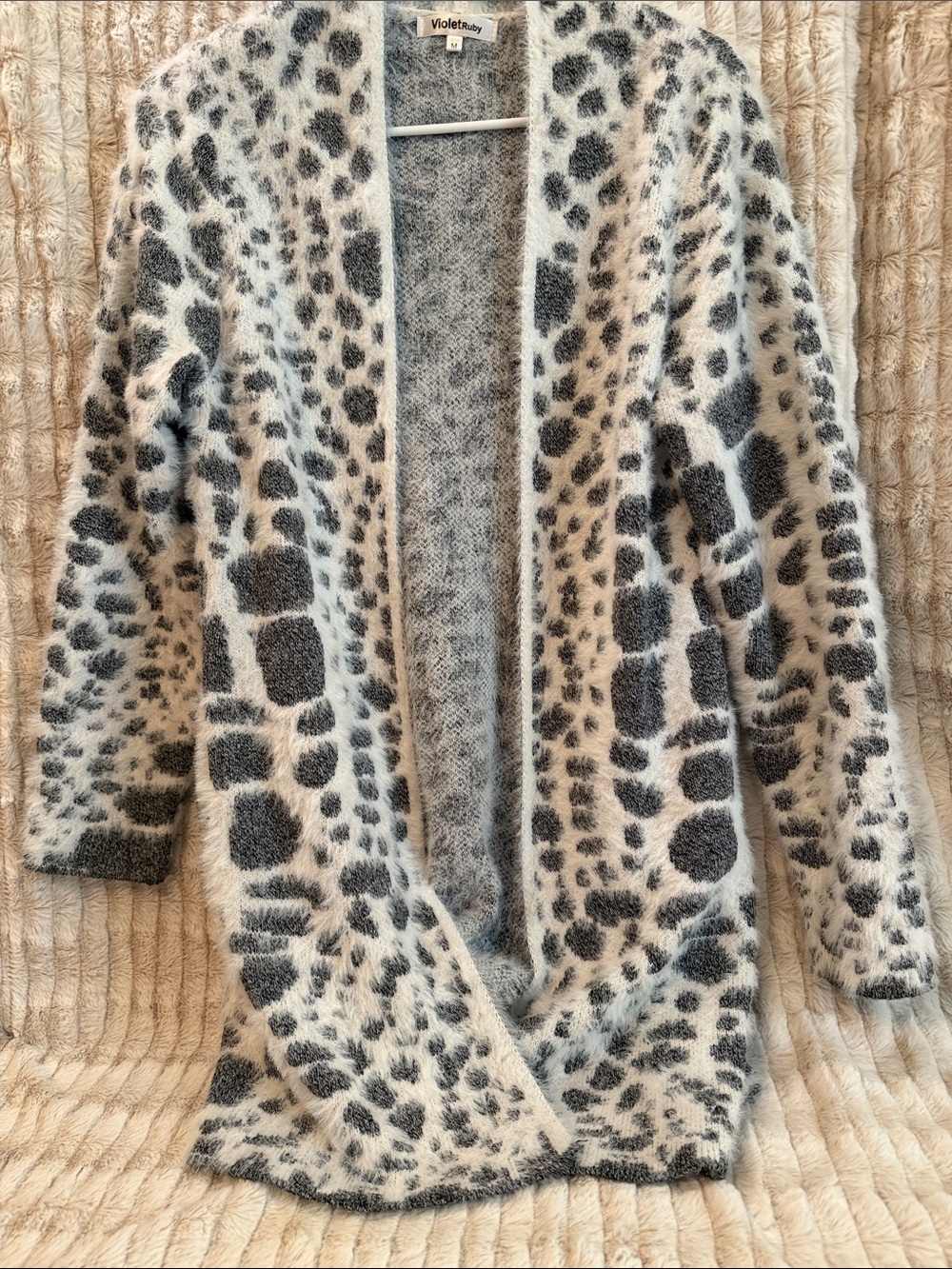 Violet Ruby Gray Leopard Open-Front Cardigan Sweater